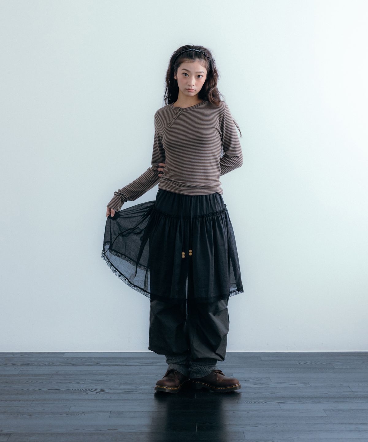 이요우아(IYOWUAH) Ethnic Layered Skirt, Black