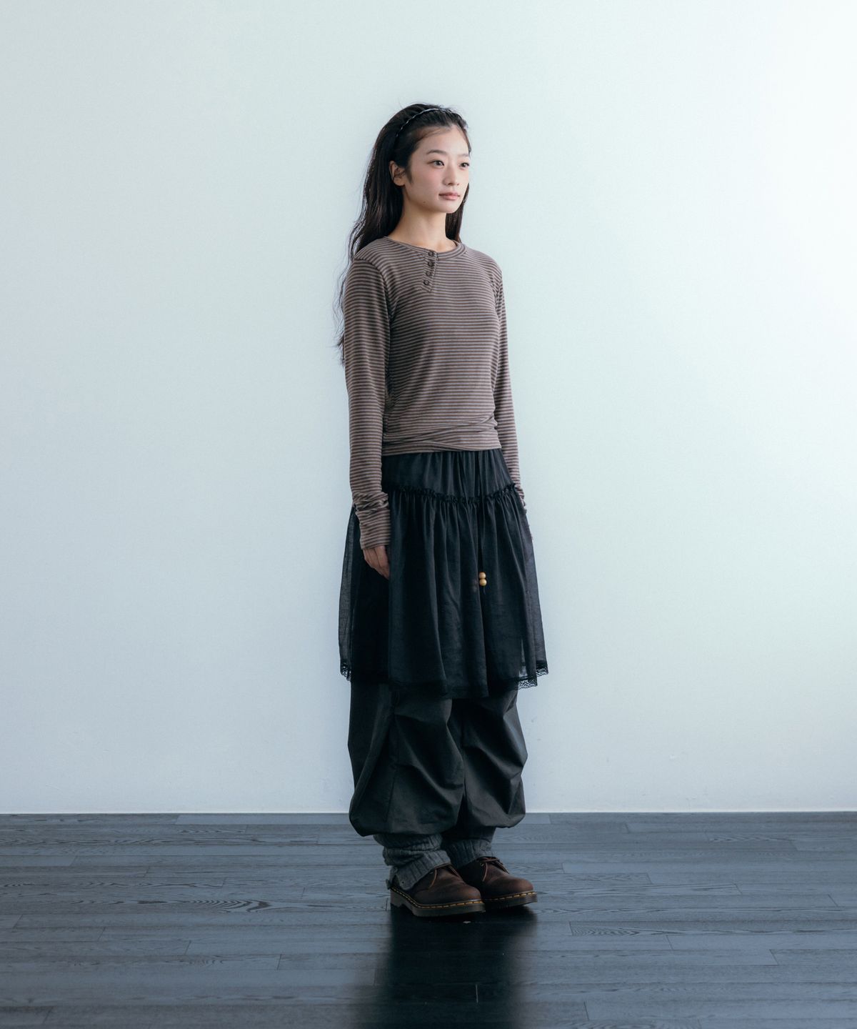 이요우아(IYOWUAH) Ethnic Layered Skirt, Black