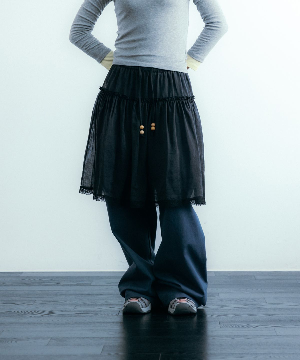 이요우아(IYOWUAH) Ethnic Layered Skirt, Black