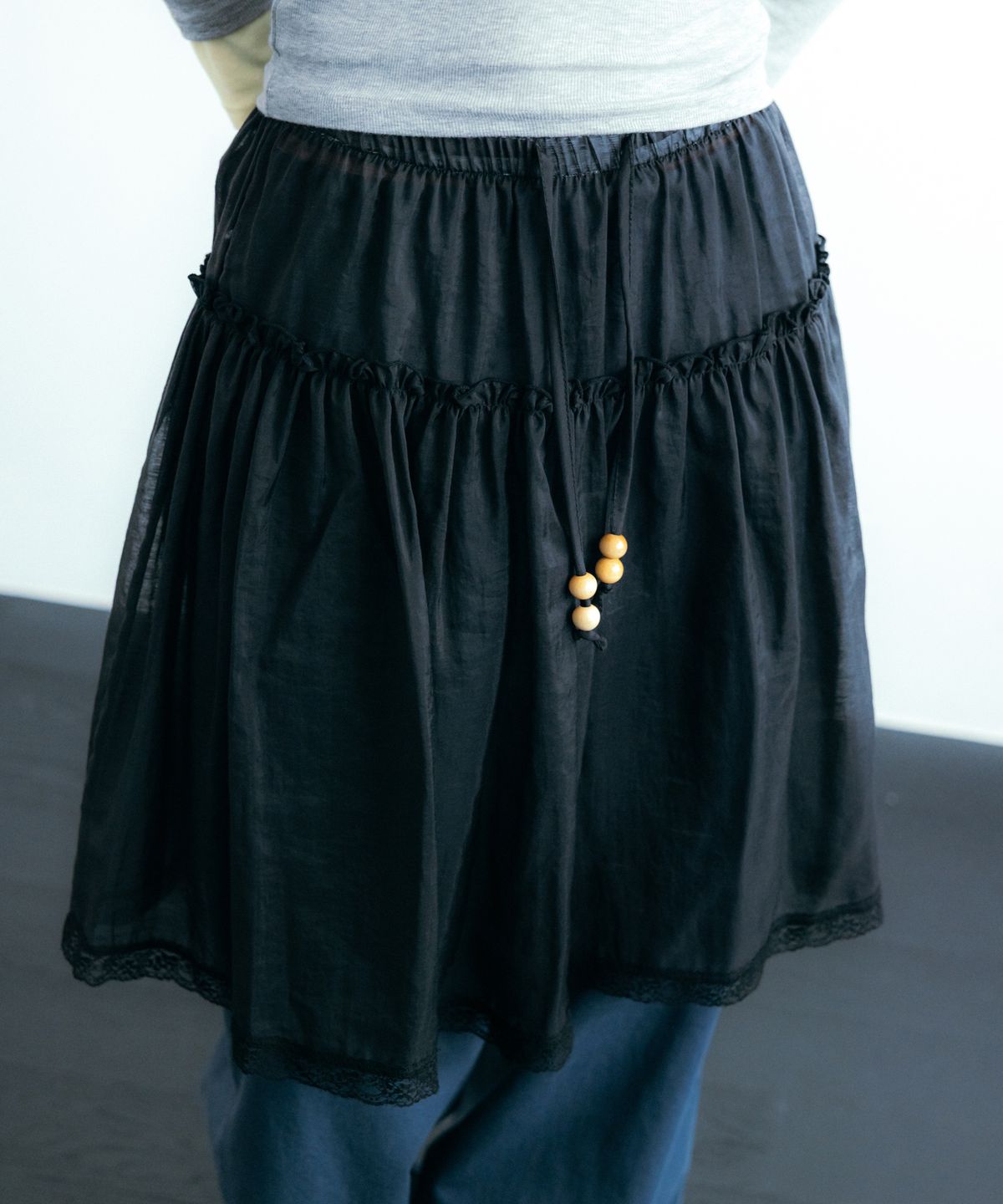 이요우아(IYOWUAH) Ethnic Layered Skirt, Black