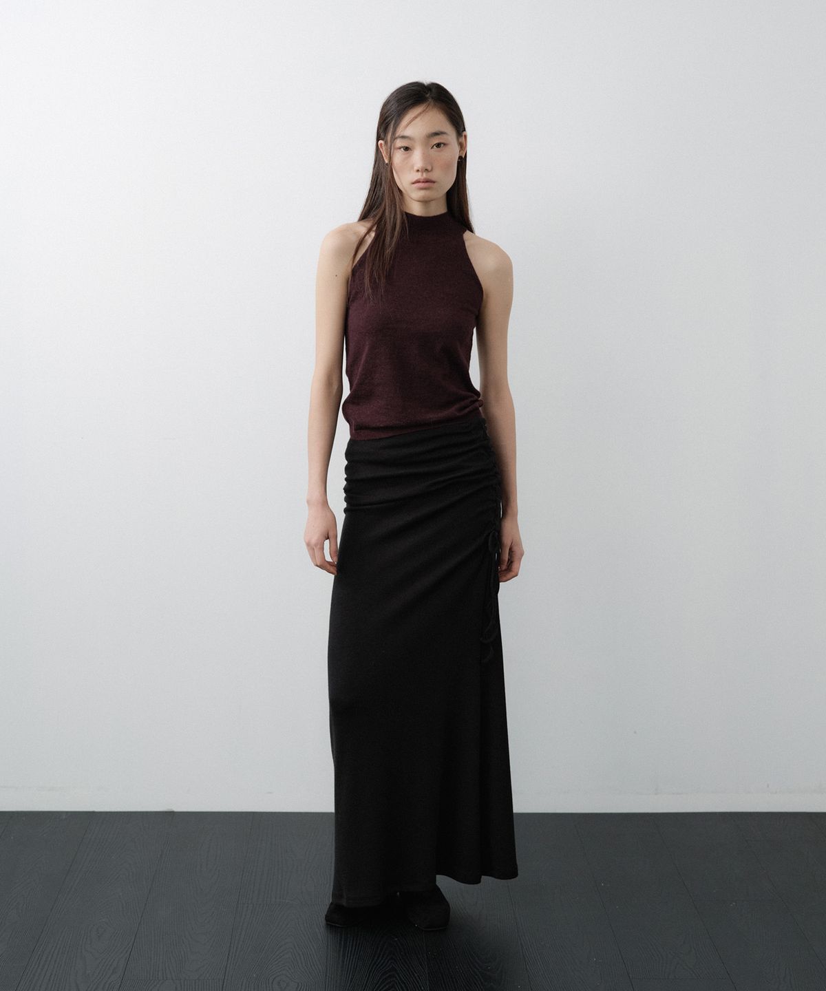 루시르주(LUCIR ZU) Side-Shirred Maxi Skirt (Black)