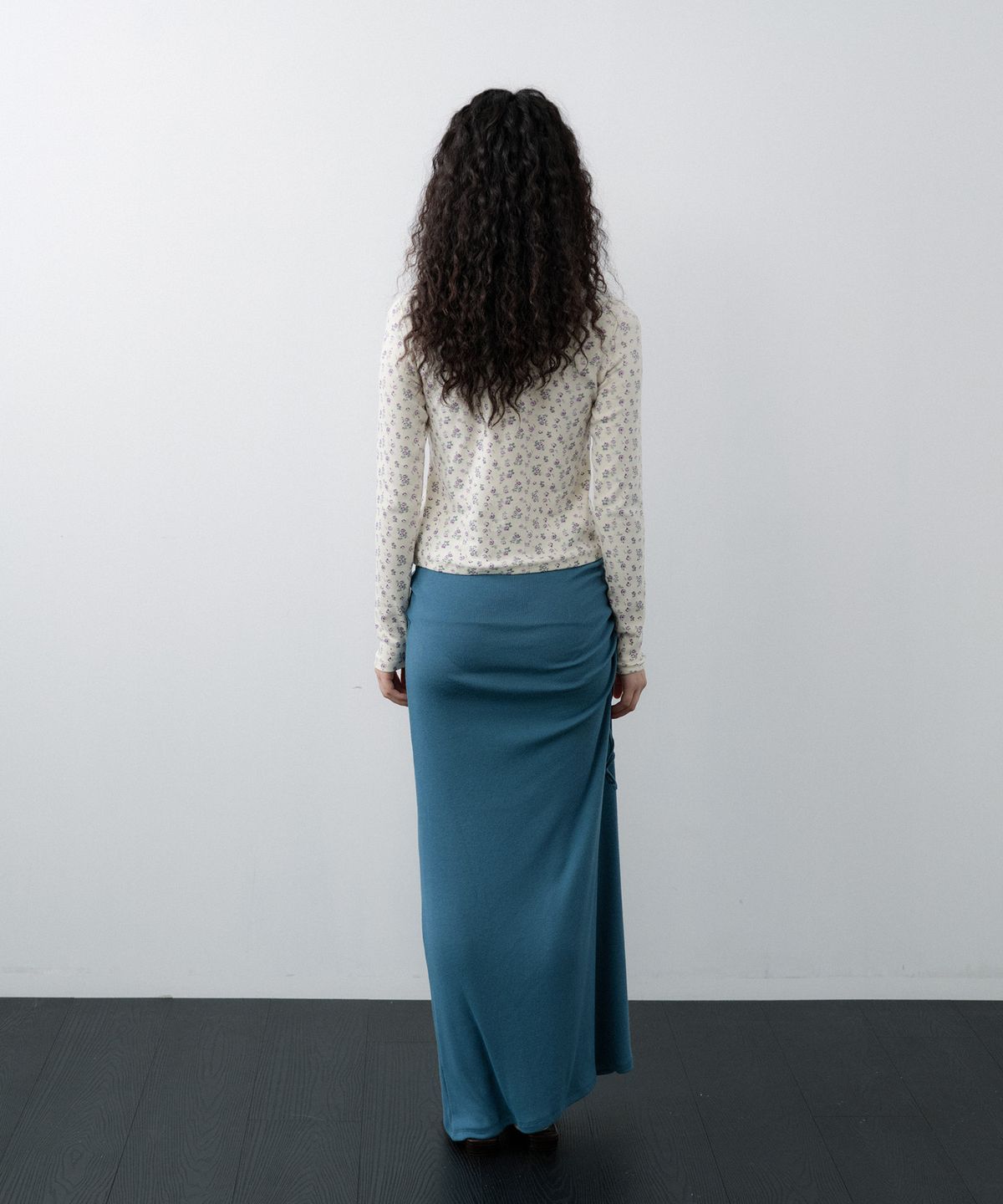 루시르주(LUCIR ZU) Side-Shirred Maxi Skirt (Teal Green)