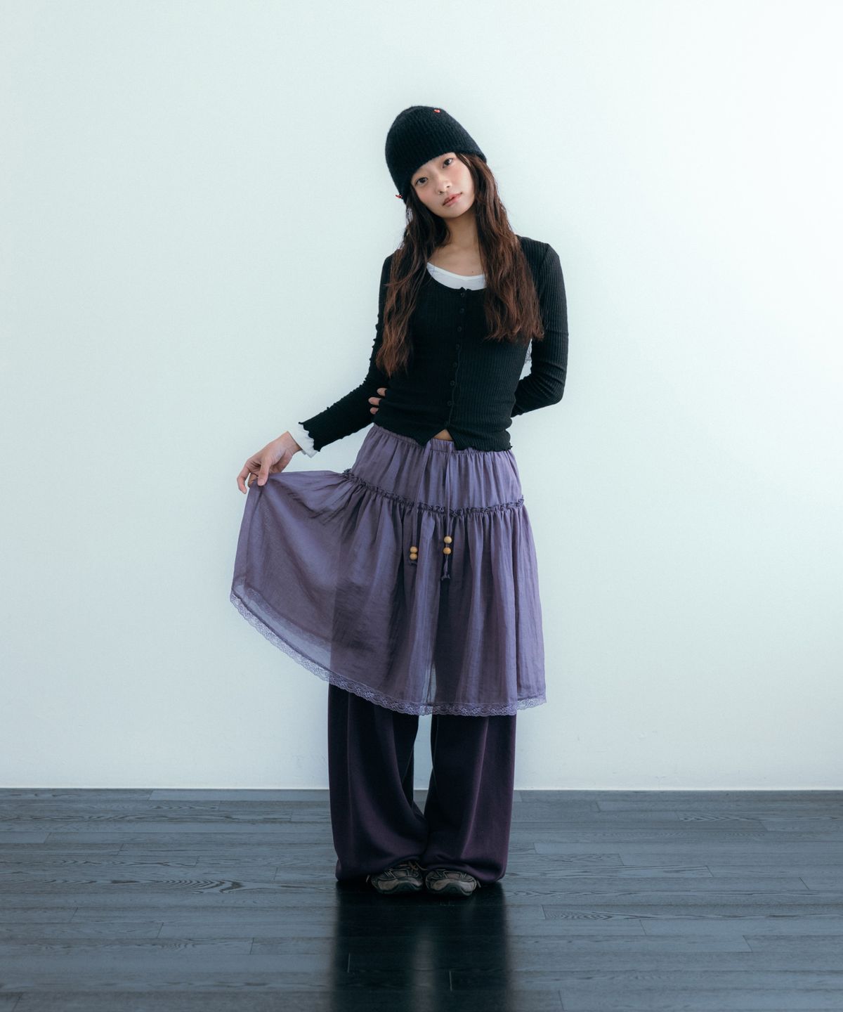 이요우아(IYOWUAH) Ethnic Layered Skirt, Purple