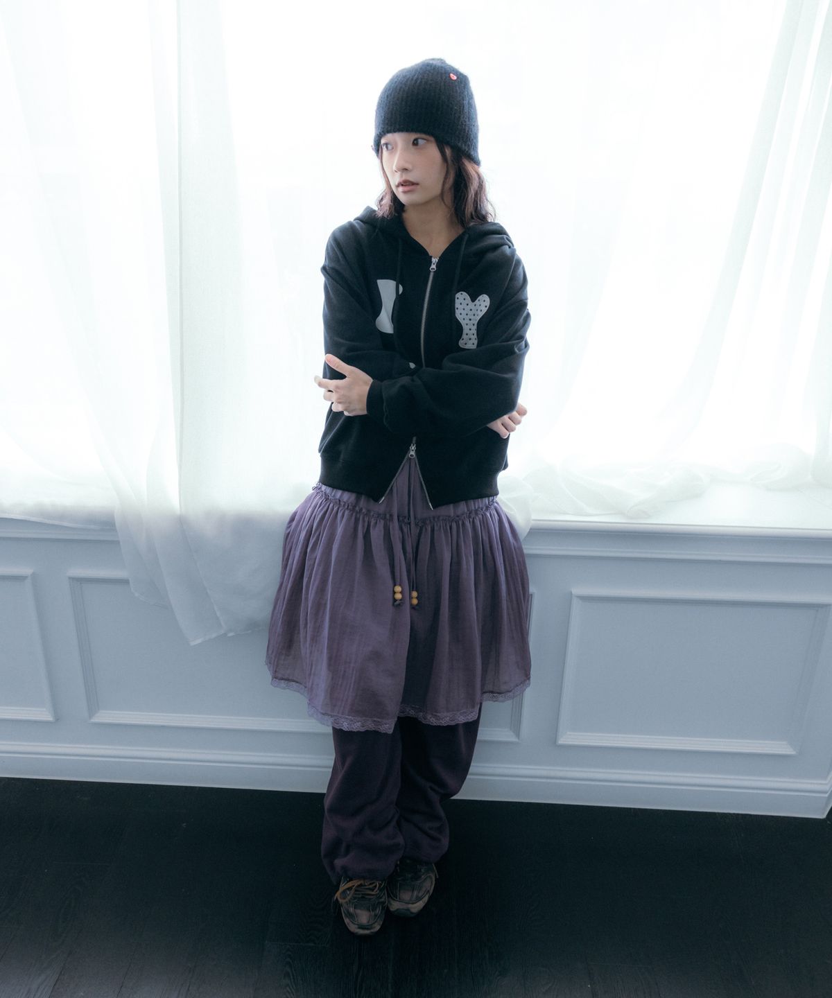이요우아(IYOWUAH) Ethnic Layered Skirt, Purple