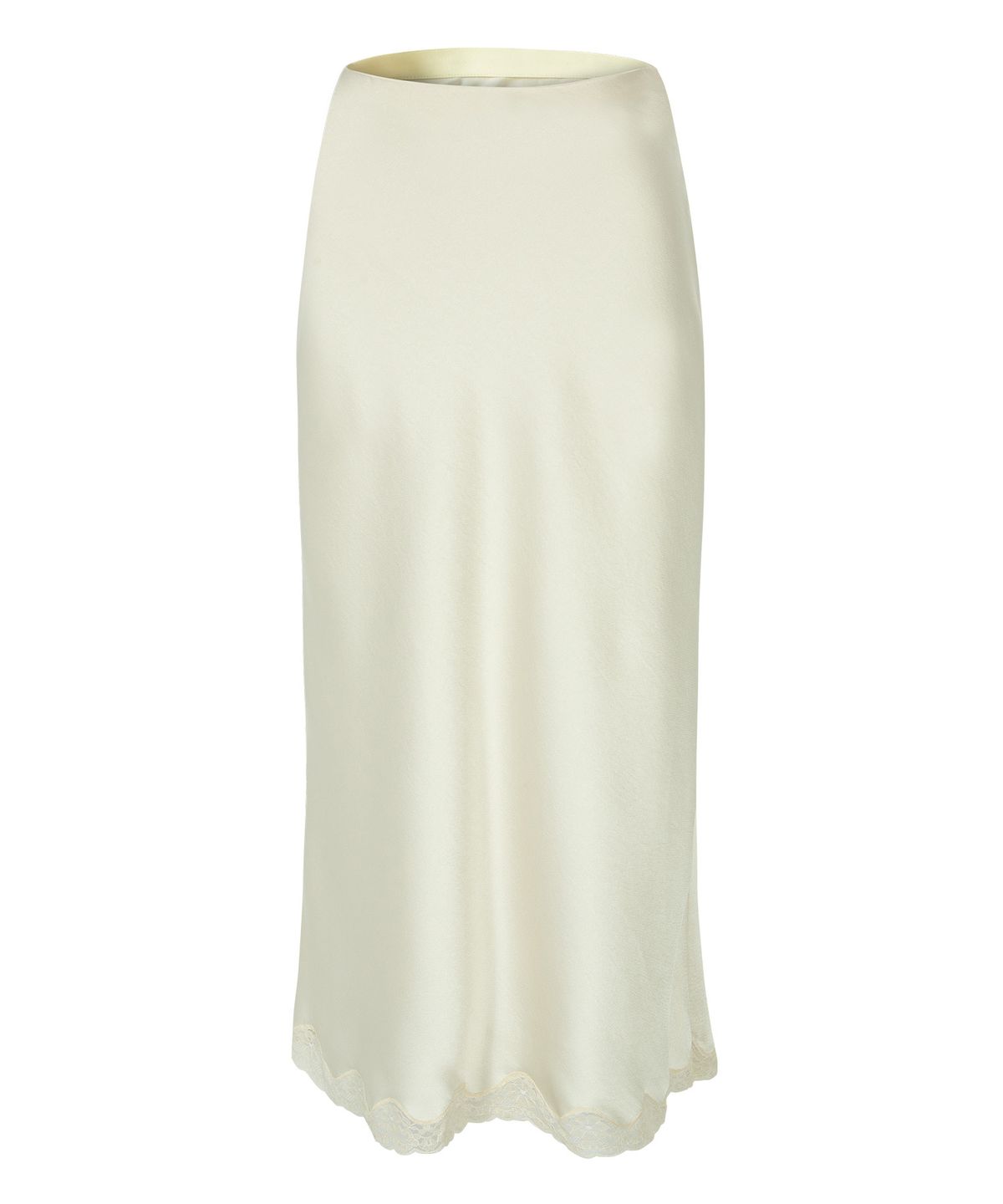 루시르주(LUCIR ZU) Satin Lace-Hem Skirt (Cream)