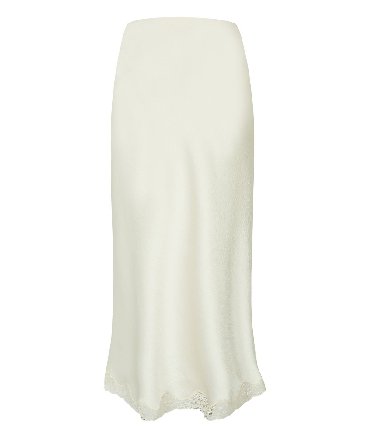 루시르주(LUCIR ZU) Satin Lace-Hem Skirt (Cream)