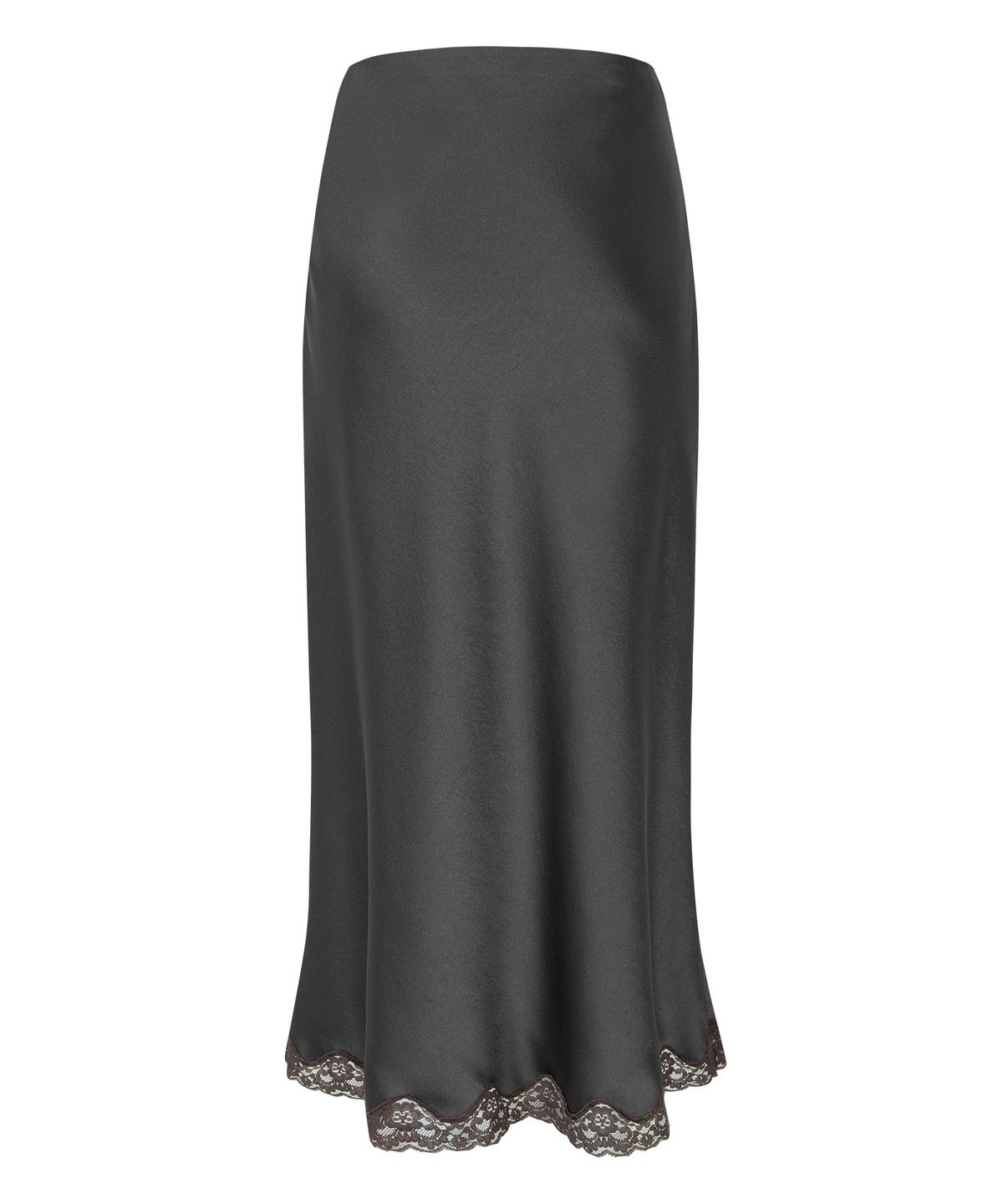 루시르주(LUCIR ZU) Satin Lace-Hem Skirt (Brown)