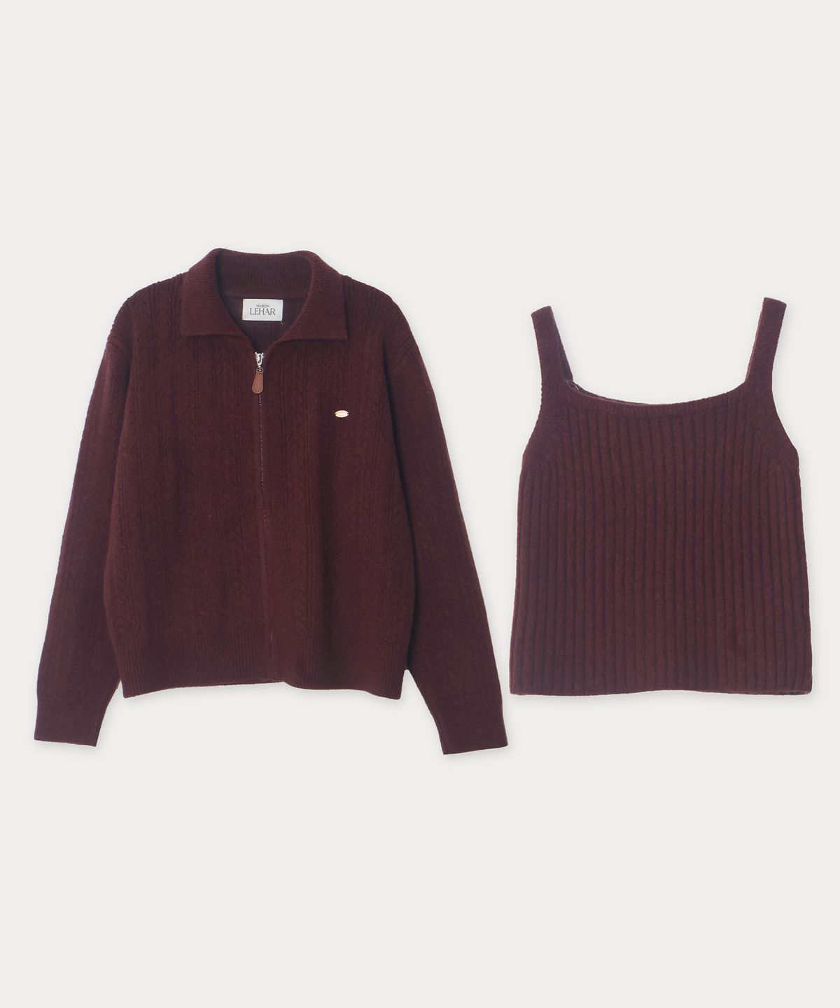 메종르하르(MAISONLEHAR) 레코드 니트 SET (집업가디건+슬리브리스) 4color