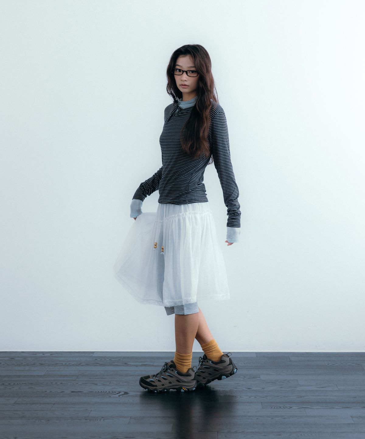 이요우아(IYOWUAH) Ethnic Layered Skirt, White