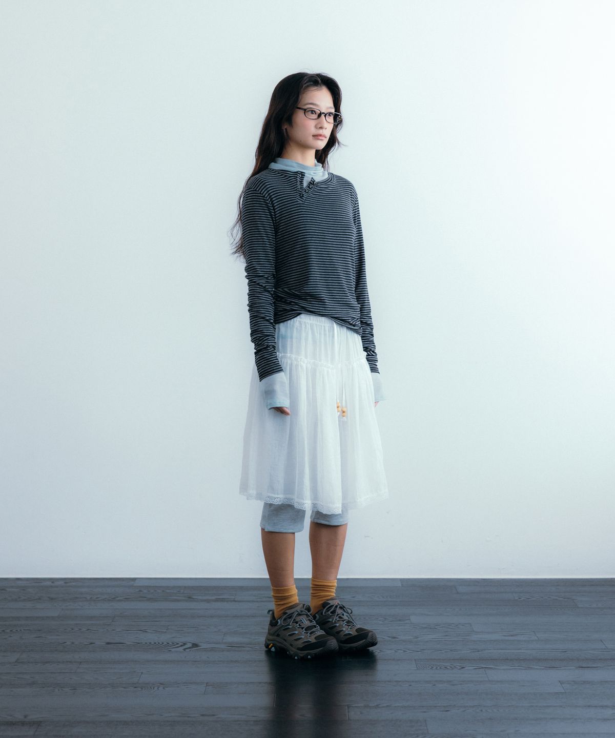 이요우아(IYOWUAH) Ethnic Layered Skirt, White