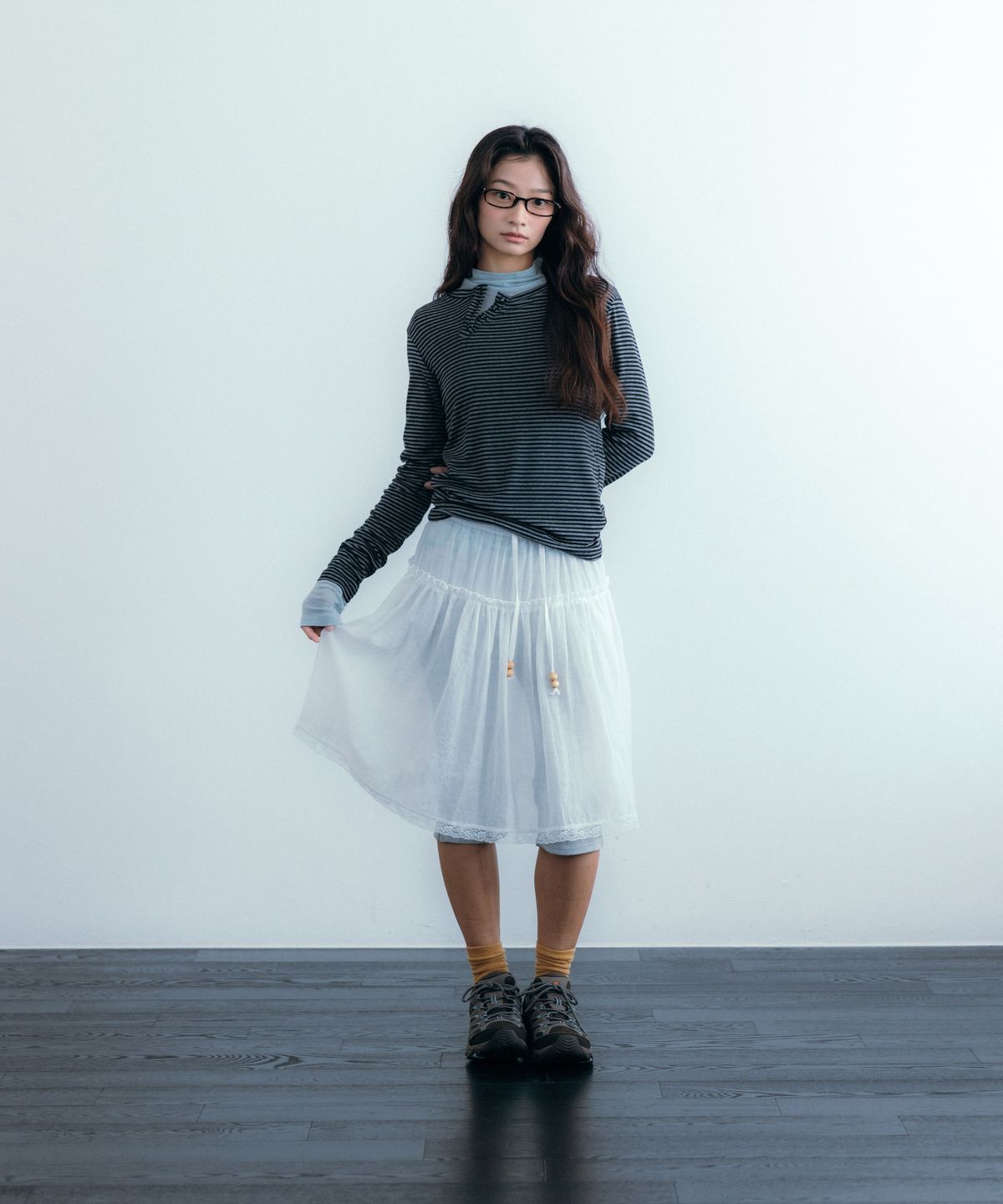 이요우아(IYOWUAH) Ethnic Layered Skirt, White