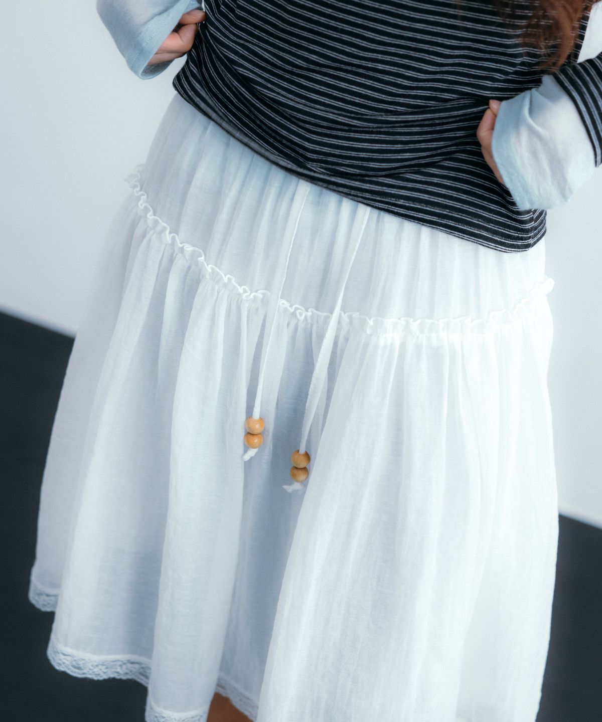 이요우아(IYOWUAH) Ethnic Layered Skirt, White
