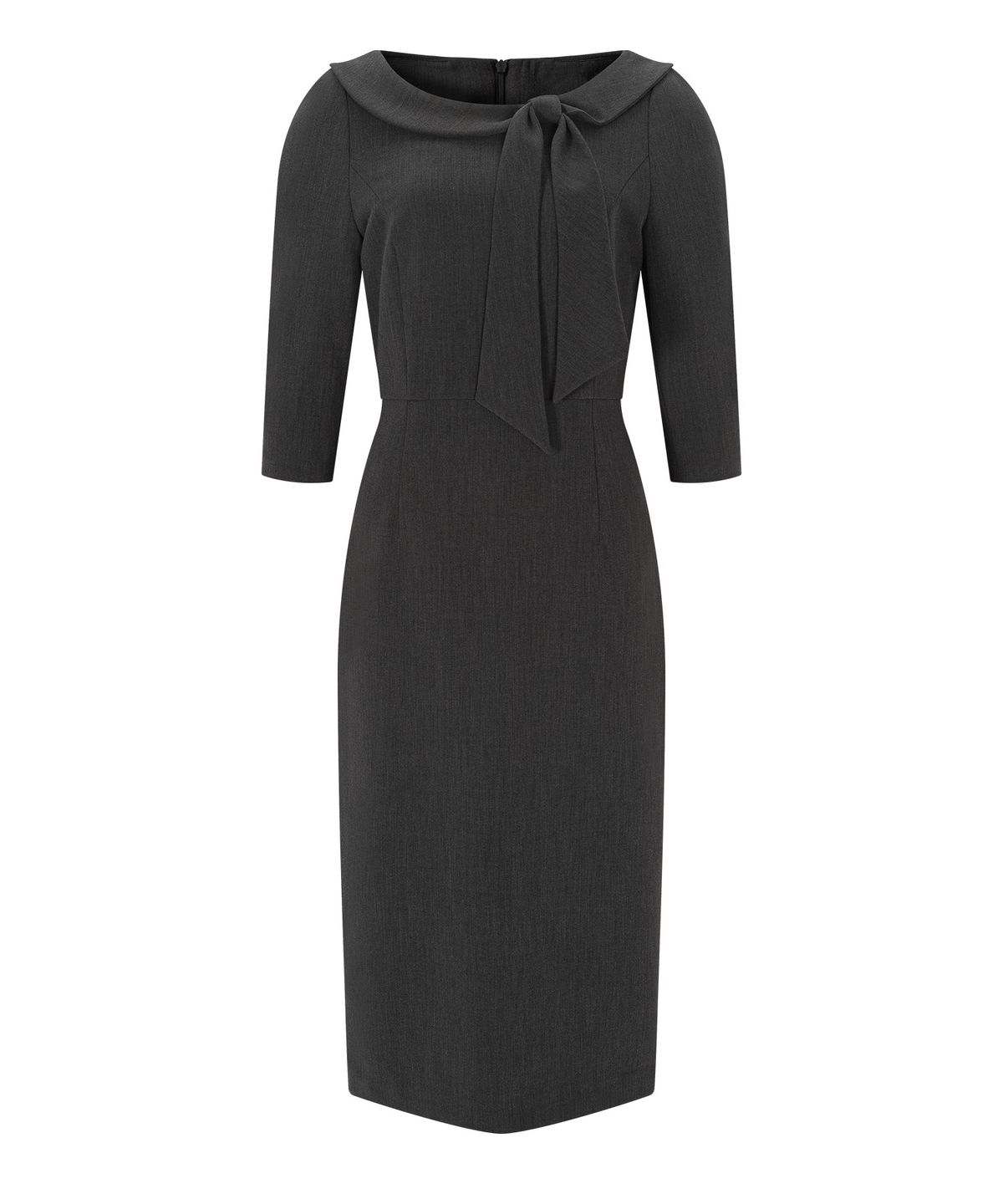 루시르주(LUCIR ZU) Ribbon-Tie Boat Neck Dress (Charcoal)