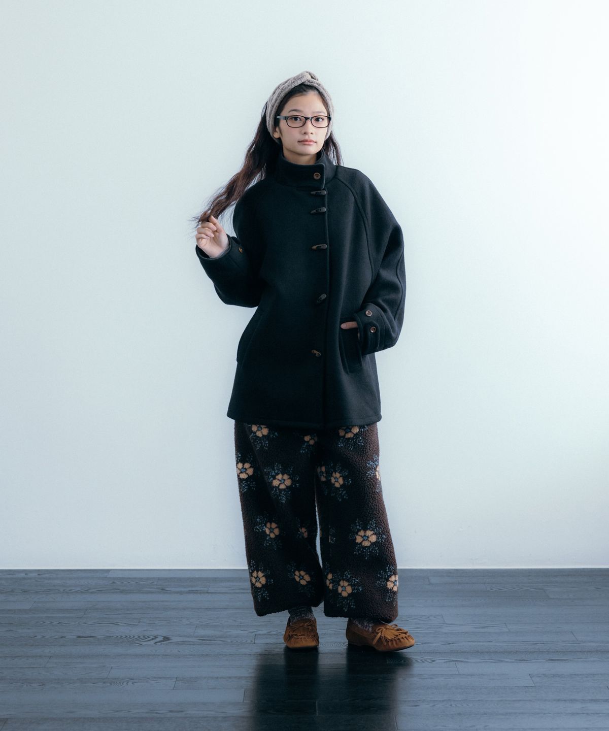 이요우아(IYOWUAH) Floral Fleece Jogger Pants, Brown