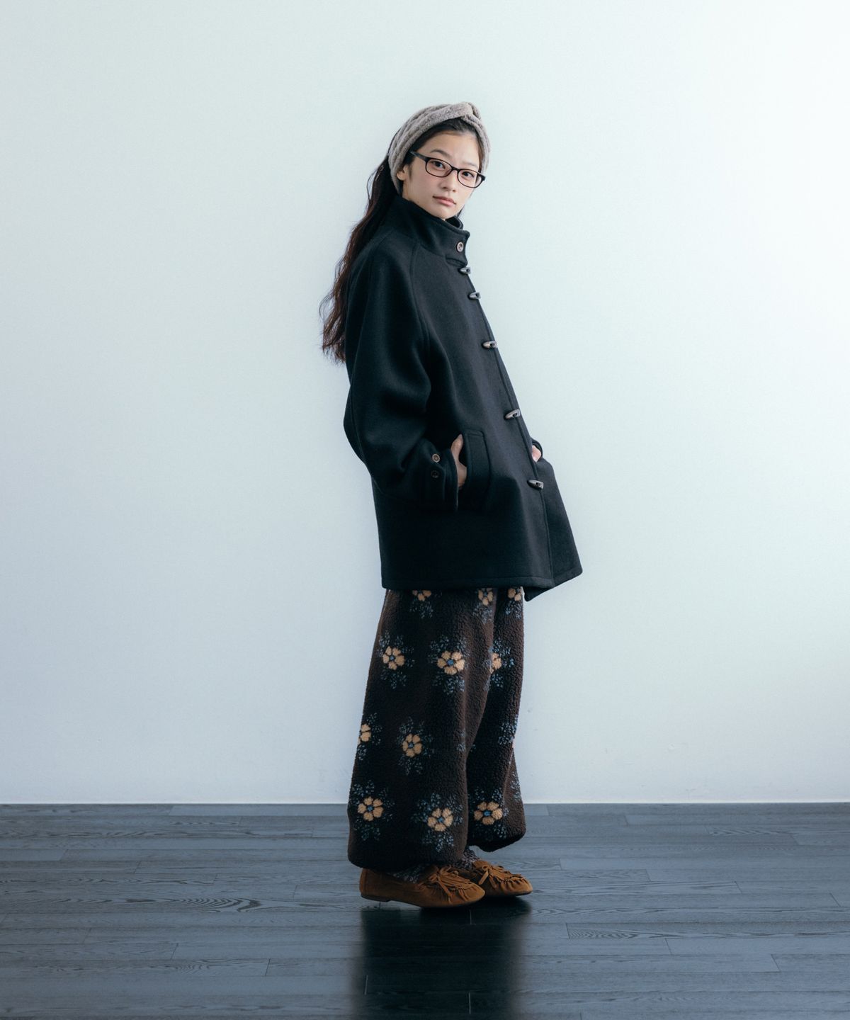 이요우아(IYOWUAH) Floral Fleece Jogger Pants, Brown