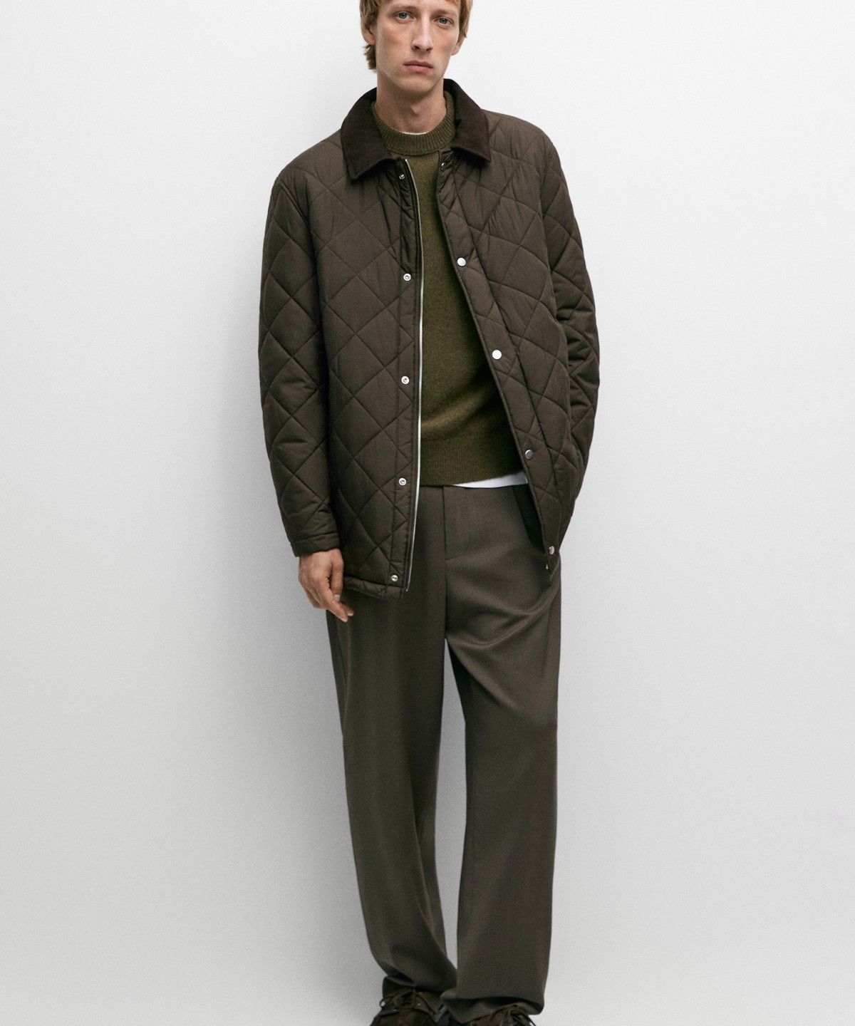 마시모두띠(MASSIMO DUTTI) 스웨이드 코듀로이 칼라 롱 패딩
