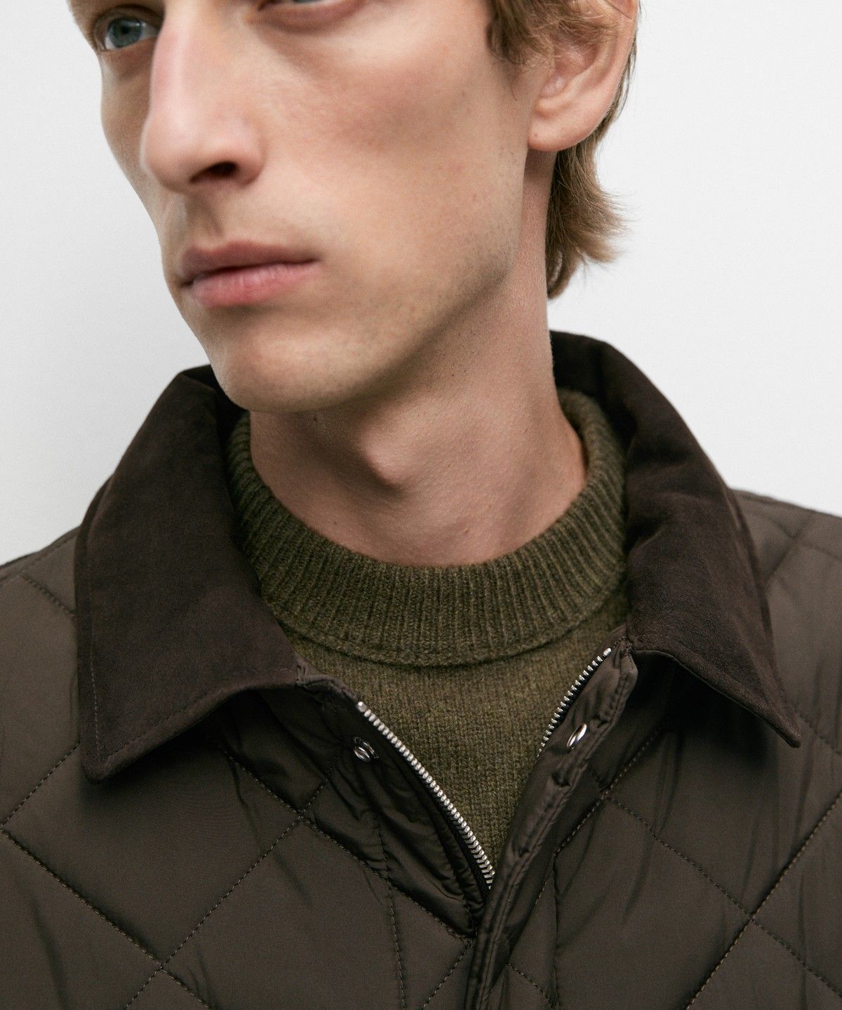 마시모두띠(MASSIMO DUTTI) 스웨이드 코듀로이 칼라 롱 패딩