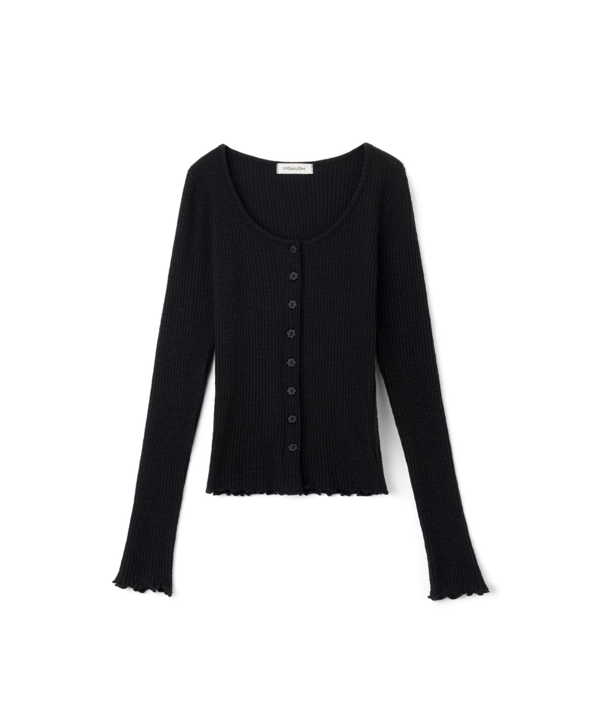 이요우아(IYOWUAH) Flower Button Cardigan, Black
