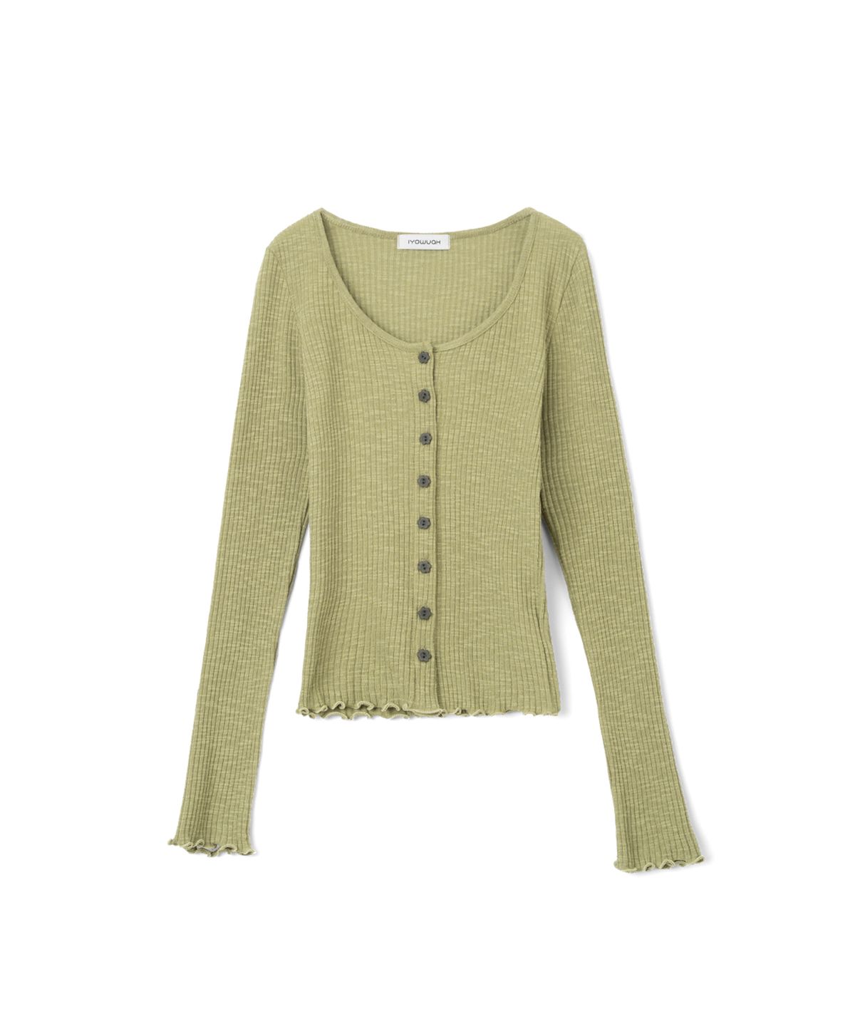 이요우아(IYOWUAH) Flower Button Cardigan, Olive