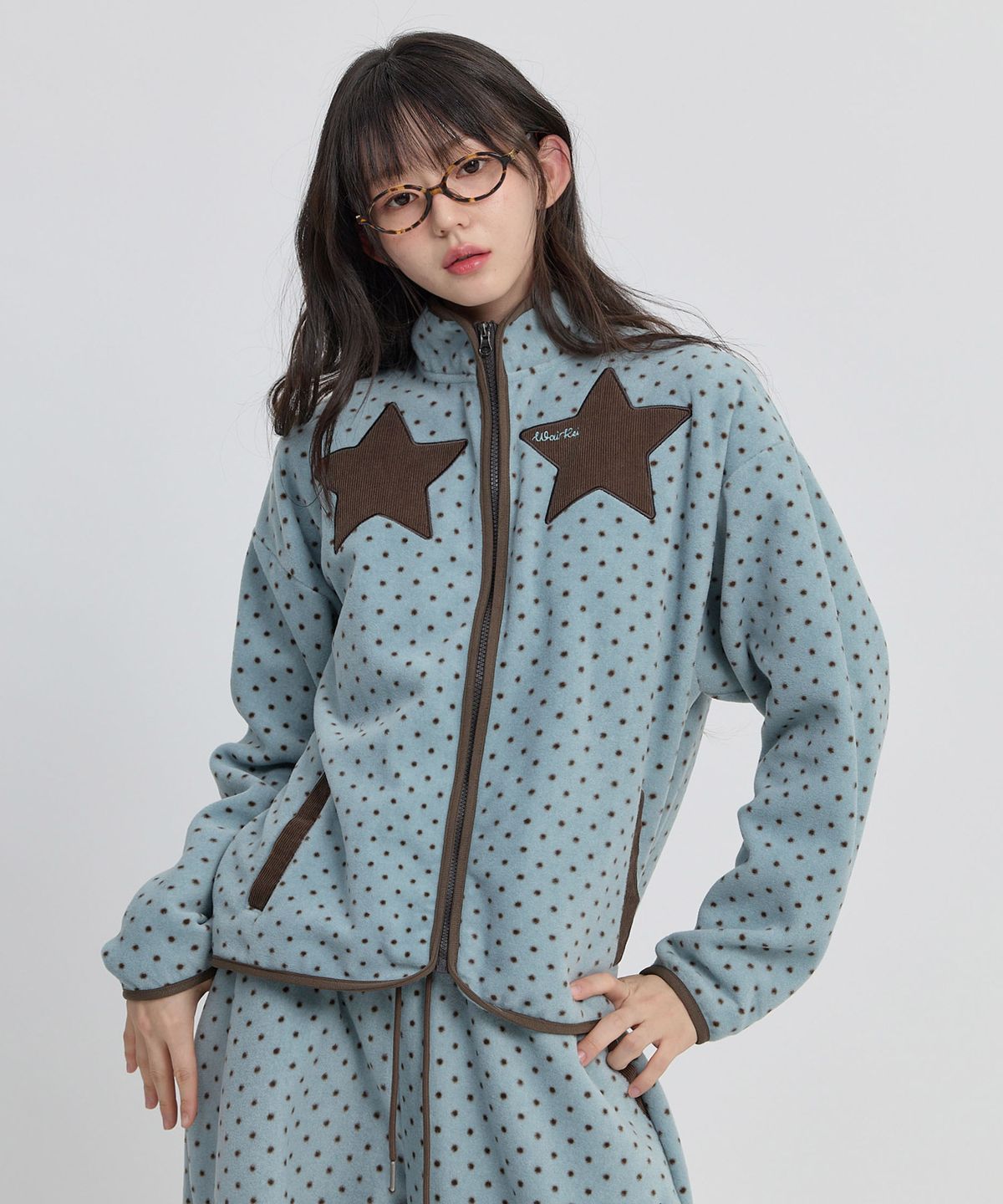와이케이(WAIKEI) 트윈 스타 아플리케 도트 플리스 집업 민트