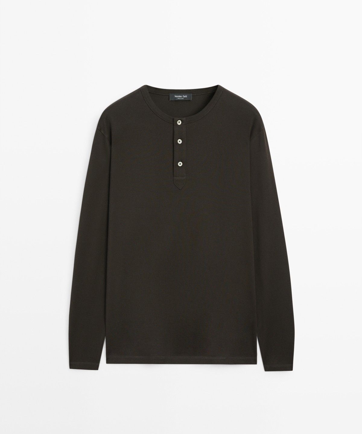 마시모두띠(MASSIMO DUTTI) 100% 코튼 헨리넥 긴소매 티셔츠
