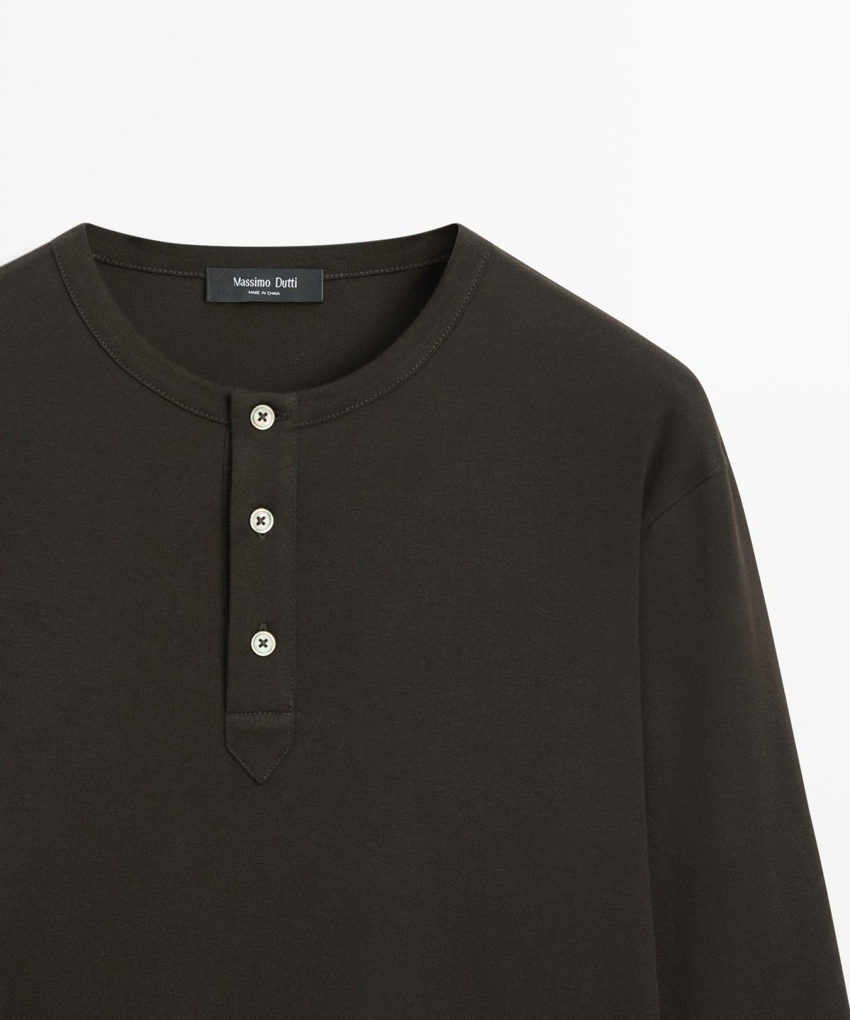 마시모두띠(MASSIMO DUTTI) 100% 코튼 헨리넥 긴소매 티셔츠
