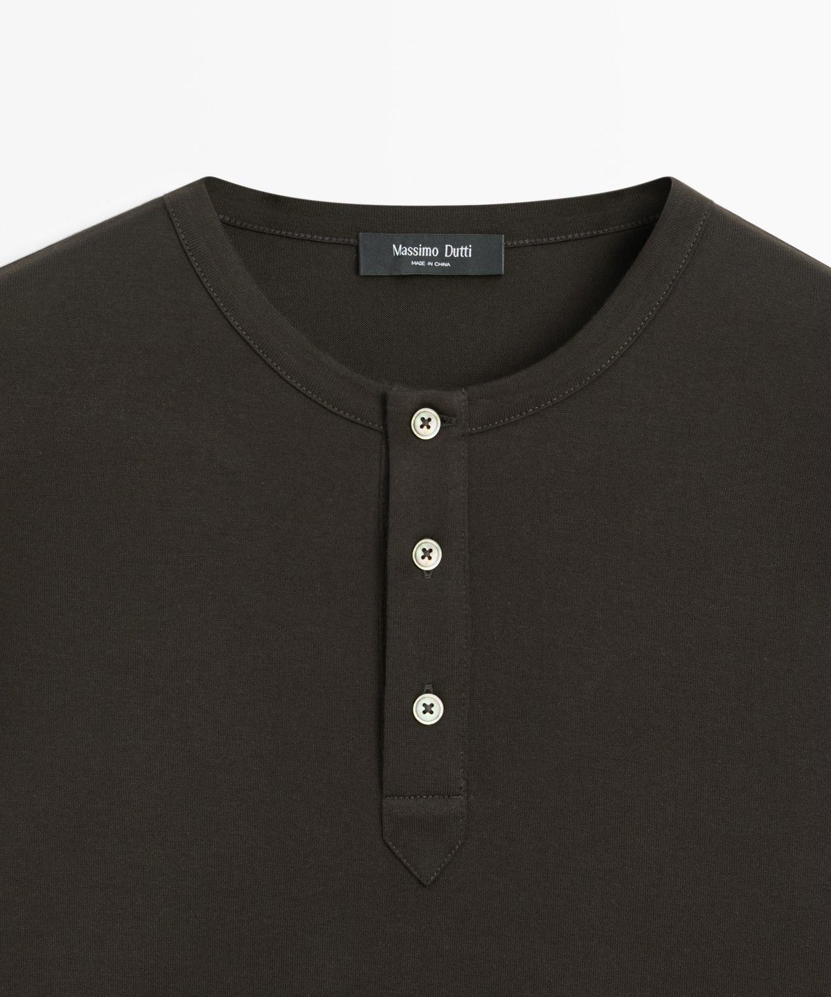 마시모두띠(MASSIMO DUTTI) 100% 코튼 헨리넥 긴소매 티셔츠