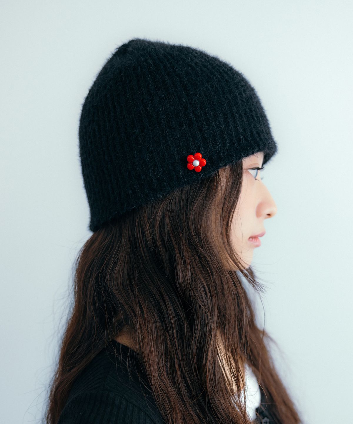 이요우아(IYOWUAH) Heart flower Button beanie, Black
