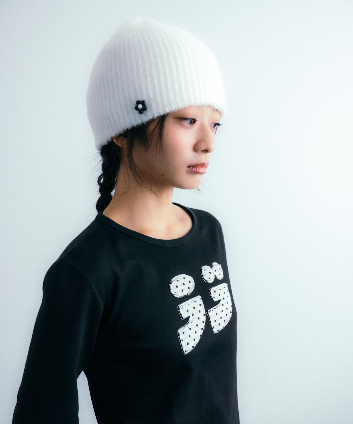 이요우아(IYOWUAH) Heart flower button beanie, White