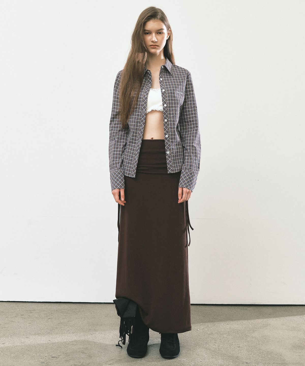 닉앤니콜(NICK&NICOLE) FOLD OVER LONG SKIRT_BROWN