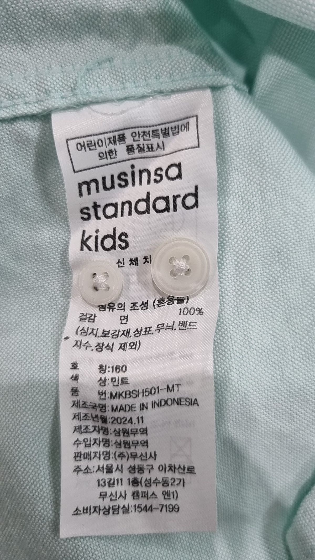 무신사 스탠다드 키즈(MUSINSA STANDARD KIDS) 릴렉스드 옥스포드 셔츠 [민트] 160