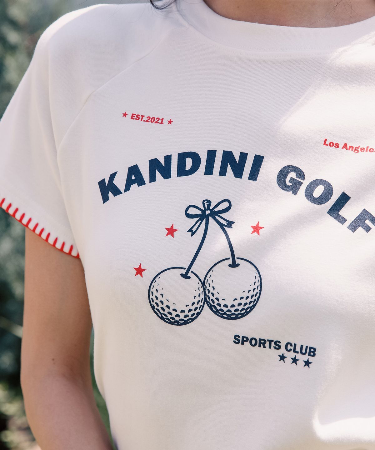 칸디니(KANDINI) 아이보리 스티치 래글런 반팔티