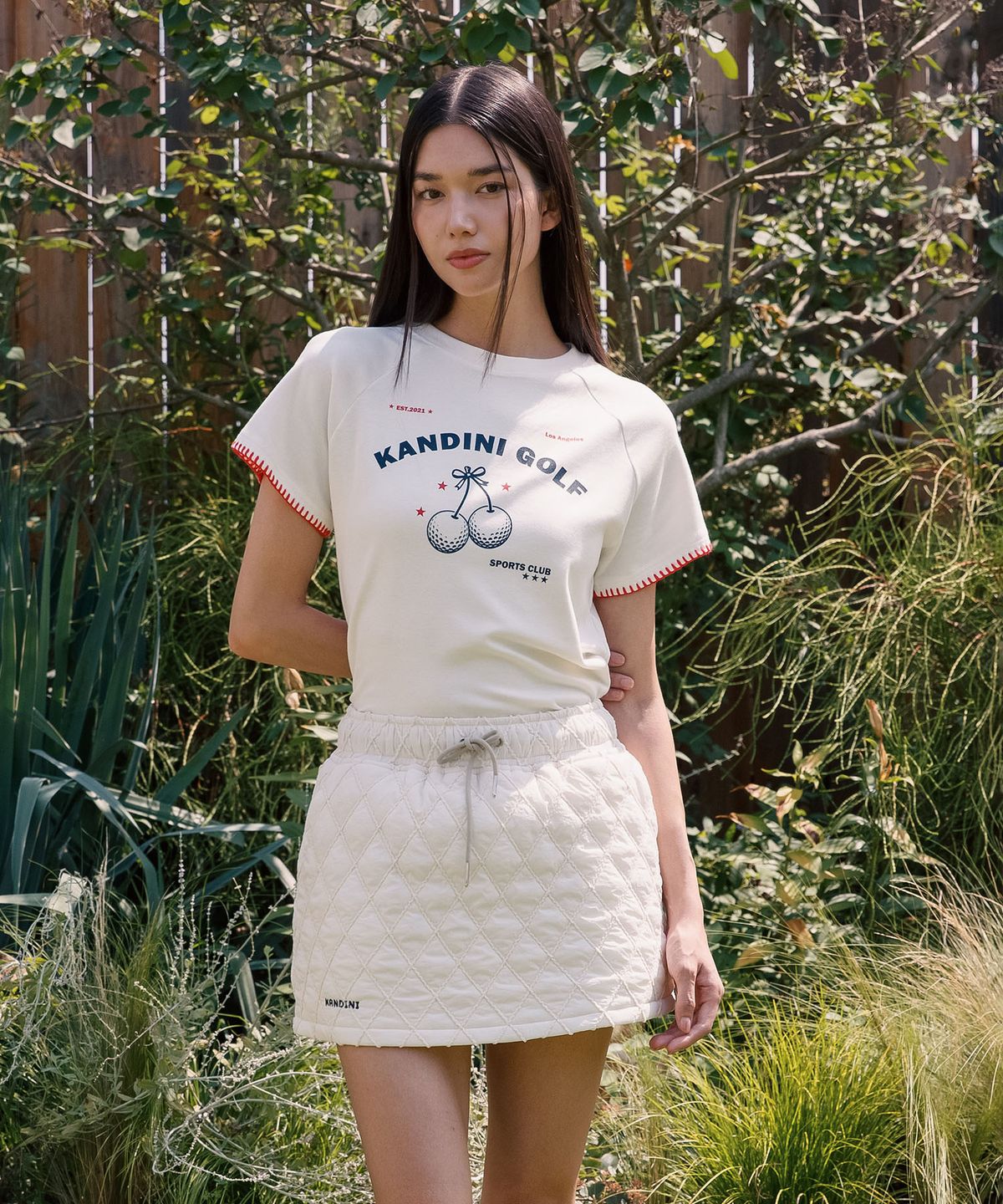 칸디니(KANDINI) 아이보리 스티치 래글런 반팔티