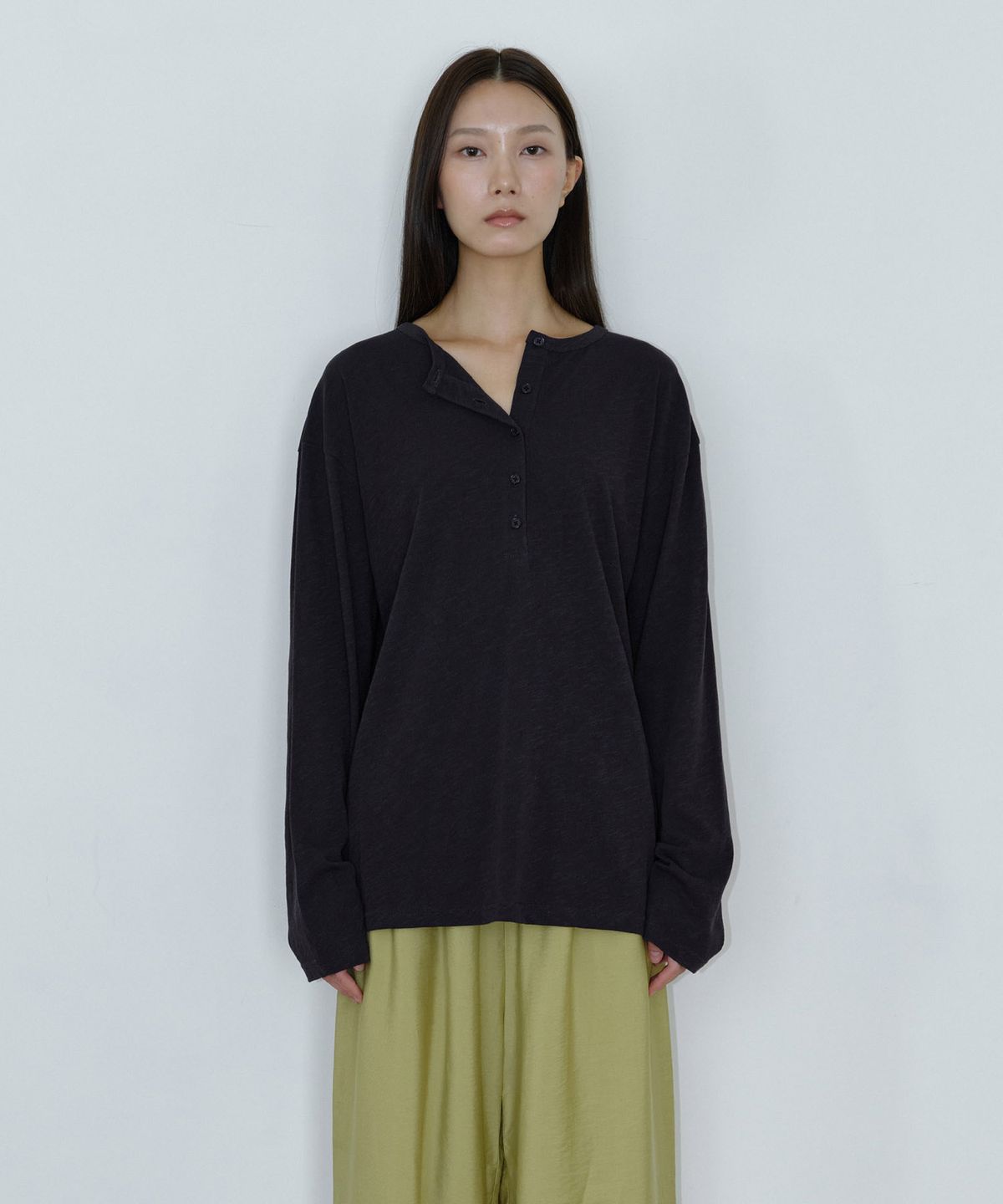 마이스(MAIS) SLUB OVERSIZED HENLEY T-SHIRT / DARK NAVY