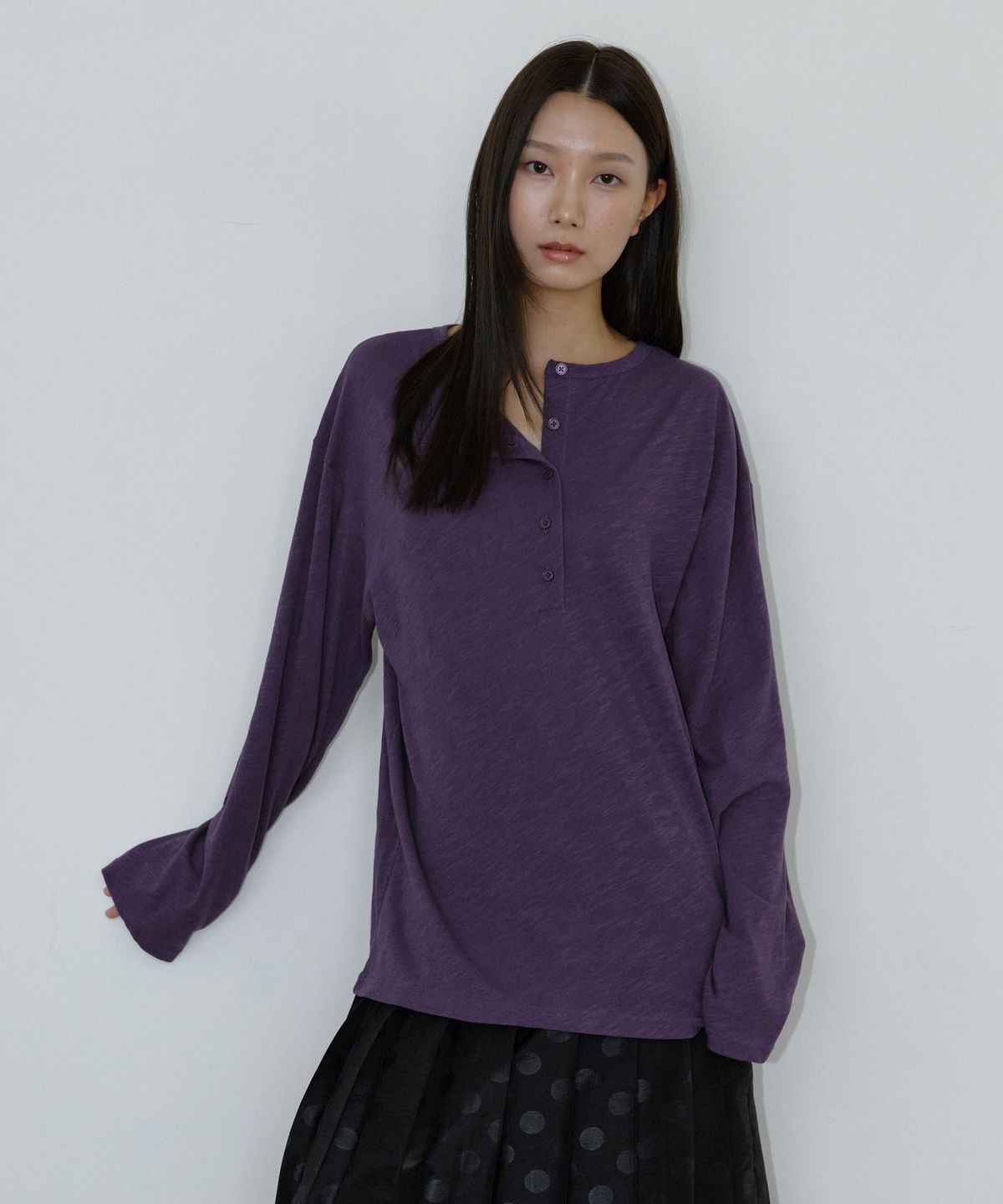 마이스(MAIS) SLUB OVERSIZED HENLEY T-SHIRT / PURPLE