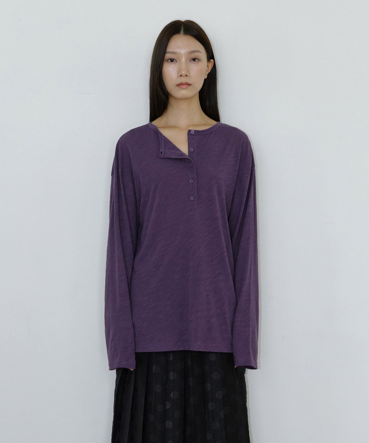 마이스(MAIS) SLUB OVERSIZED HENLEY T-SHIRT / PURPLE