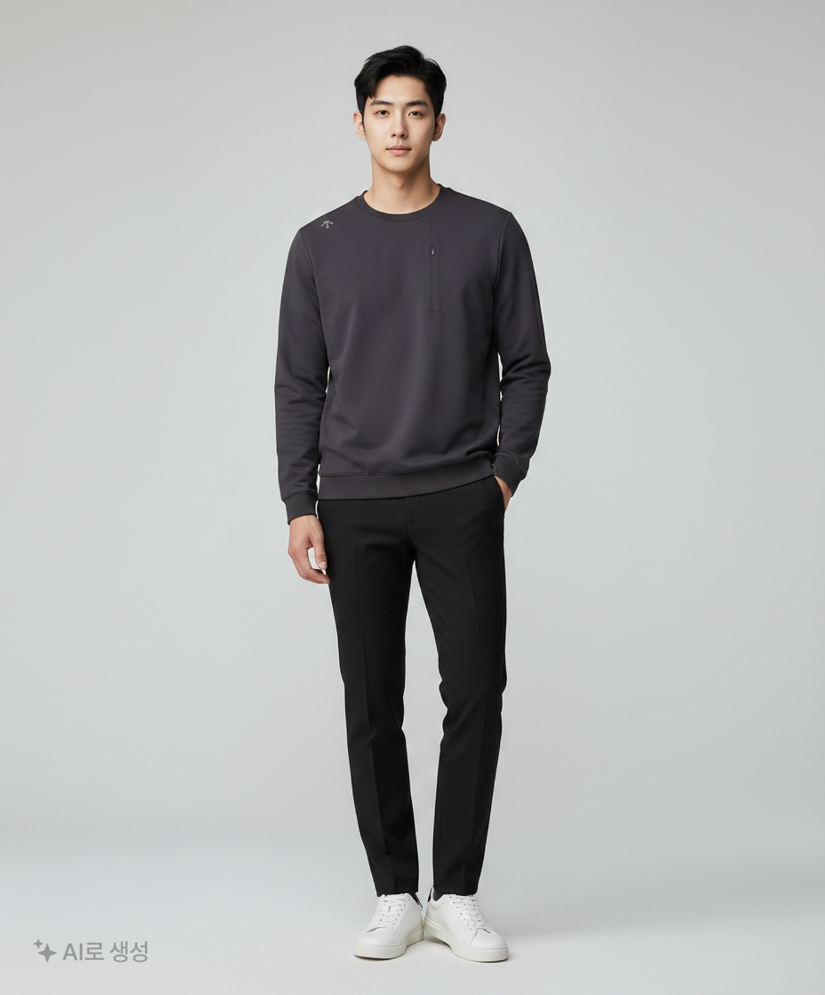 데상트(DESCENTE) 듀얼리스 포켓 우븐 맨투맨 블랙(SQ121DWH21) 100