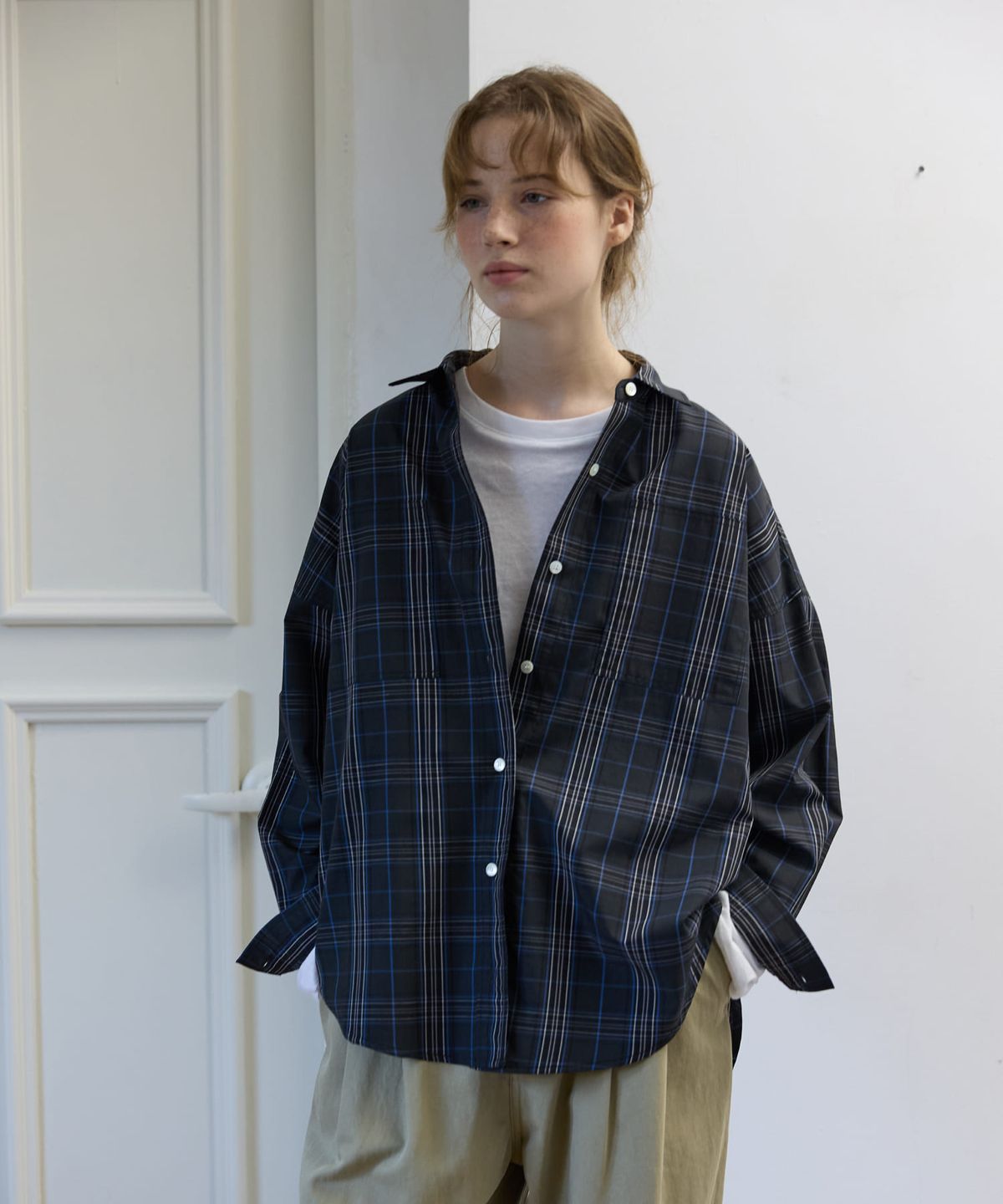오픈도어스튜디오(OPENDOORSTUDIO) Boxy Check Overshirt Navy Check