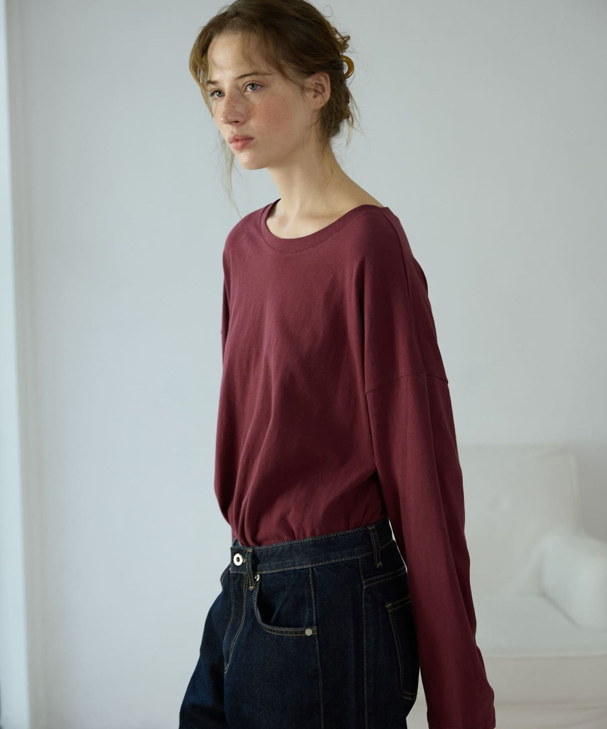 오픈도어스튜디오(OPENDOORSTUDIO) Boat Neck Loose Tee Wine