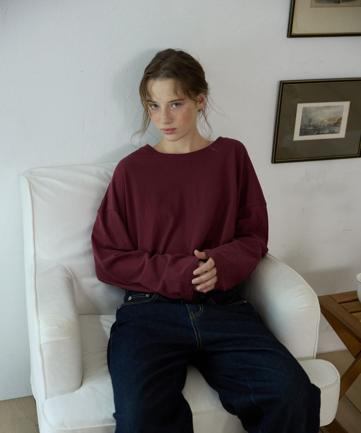 오픈도어스튜디오(OPENDOORSTUDIO) Boat Neck Loose Tee Wine