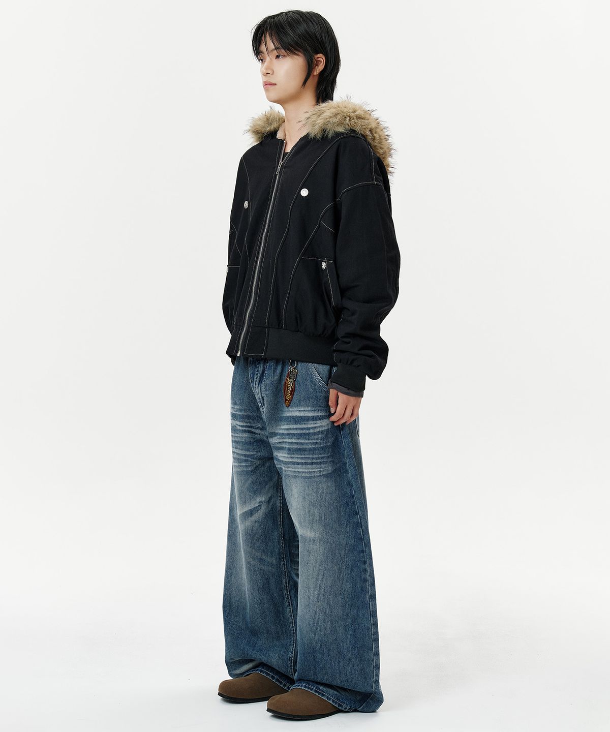 딥센스(DEEP SENSE) Heavy Fur Hood Military Short Parka - black