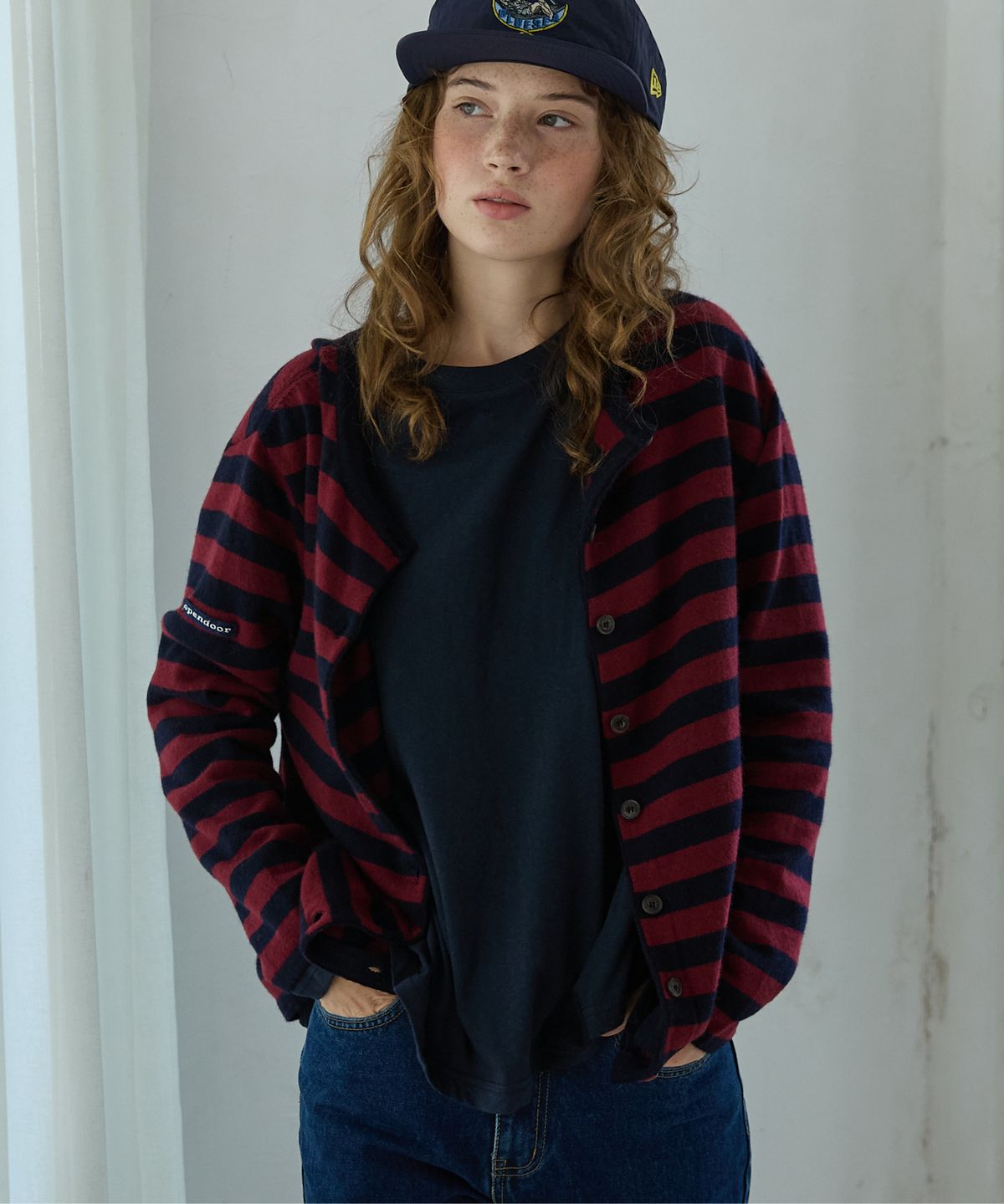 오픈도어스튜디오(OPENDOORSTUDIO) Convertible Stripe Knit BurgundyNavy