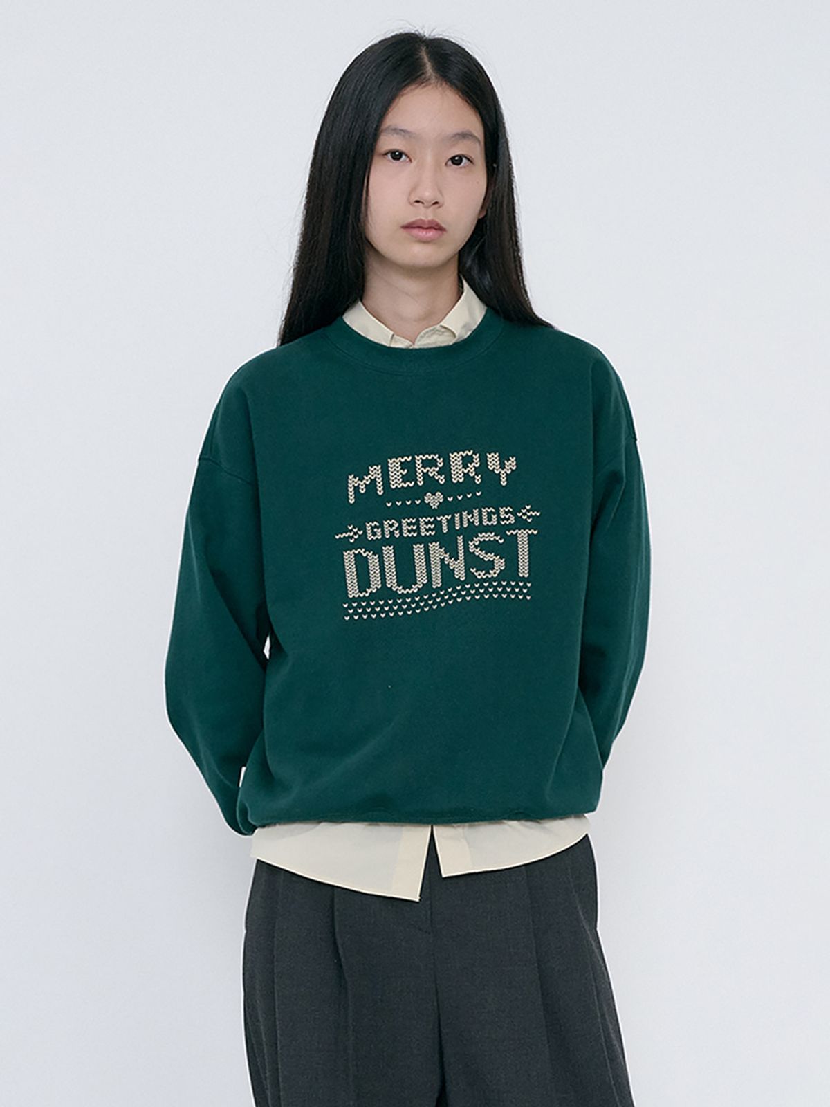 던스트(DUNST) UNISEX PIXEL SWEATSHIRT_UDTS6C113_DEEP GREEN