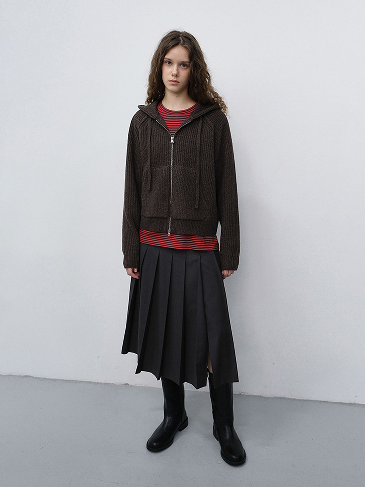 던스트(DUNST) UNISEX HOODED KNIT CARDIGAN_UDSW6C104_BROWN