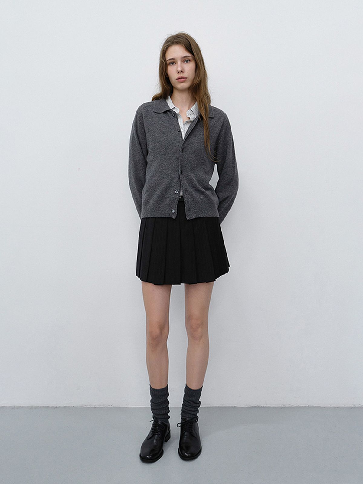던스트(DUNST) UNISEX COLLARED KNIT CARDIGAN_UDSW6C102_MELANGE GREY