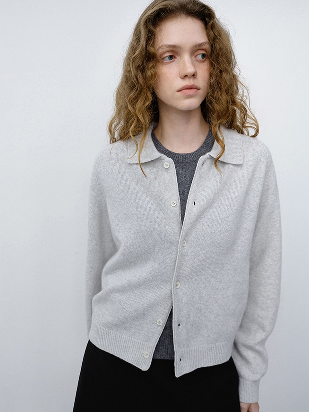 던스트(DUNST) UNISEX COLLARED KNIT CARDIGAN_UDSW6C102_LIGHT MELANGE GREY