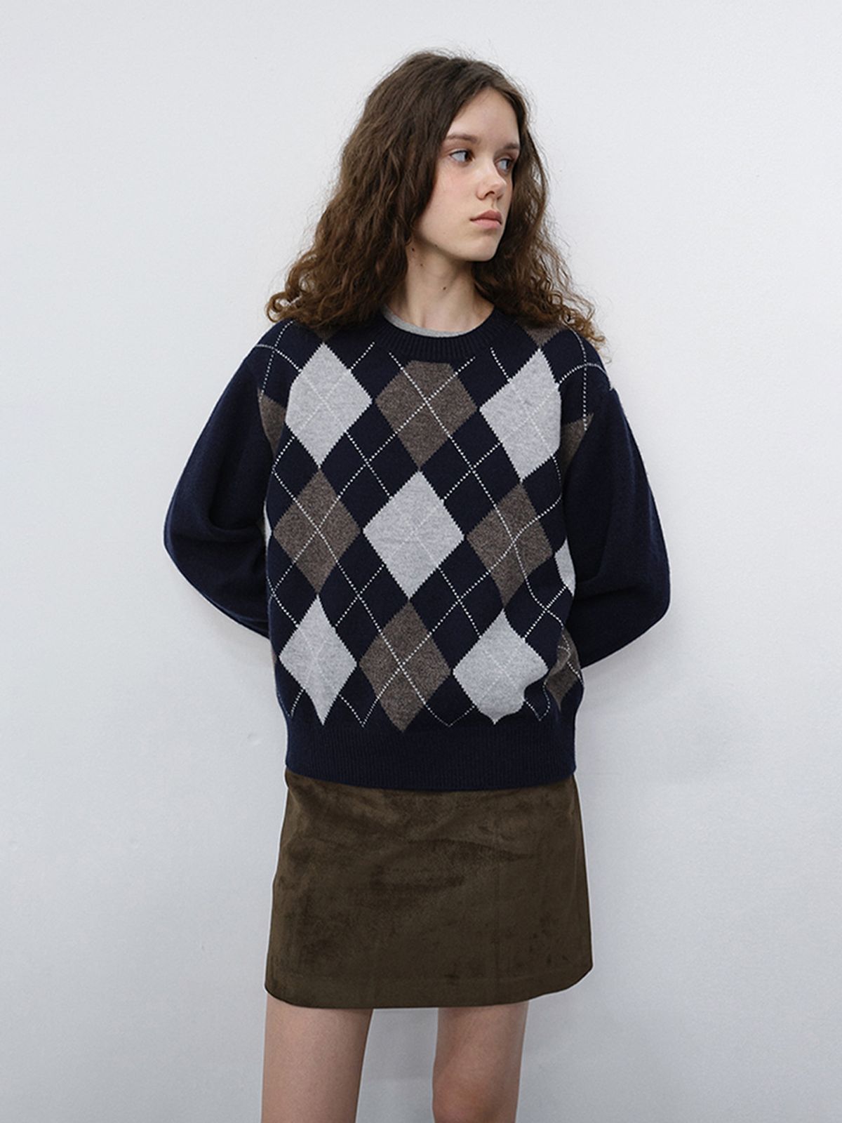 던스트(DUNST) UNISEX ARGYLE CREWNECK SWEATER_UDSW6C116_NAVY