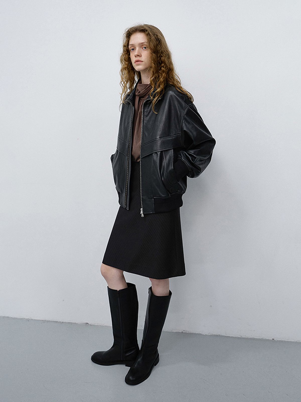 던스트(DUNST) UNISEX STAND COLLARED LEATHER BLOUSON_UDJU6C103_BLACK