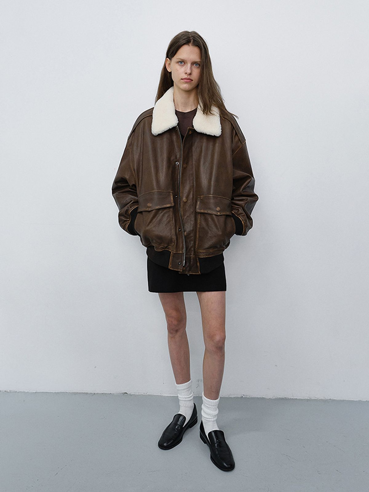 던스트(DUNST) UNISEX DETACHABLE A-2 LEATHER BLOUSON_UDJU6C102_BROWN