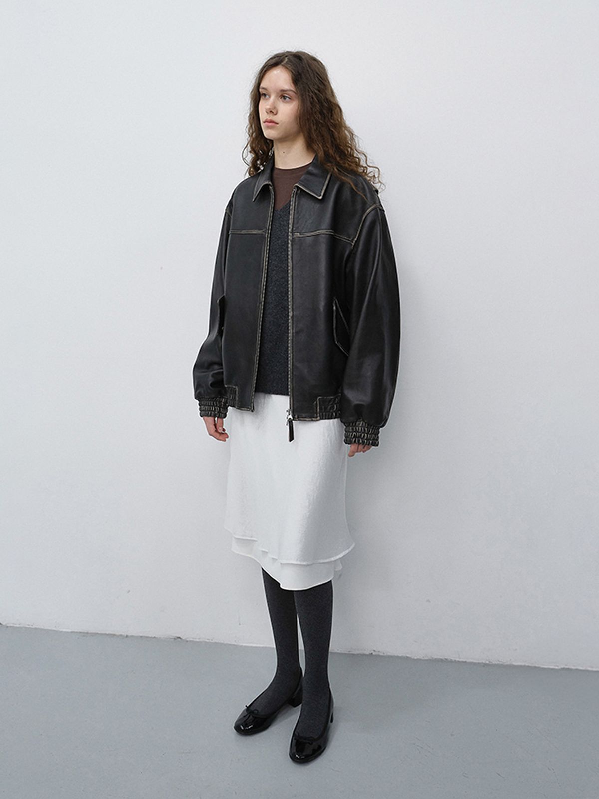 던스트(DUNST) UNISEX REFINED LEATHER BLOUSON_UDJU6C101_BRUSHED BLACK